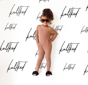 beige ribbed jumpsuit for little girls, baby and kids 