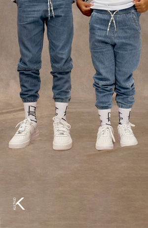 Denim Jogger Jeans with Logo Drawstring