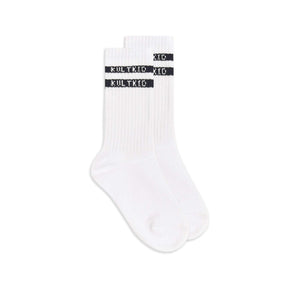 Childrens double stripe black and white logo stripe socks for boys and girls