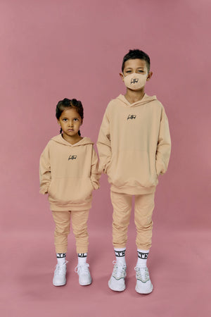 oversized streetwear hoodie and joggers for young kids and children in sand beige 